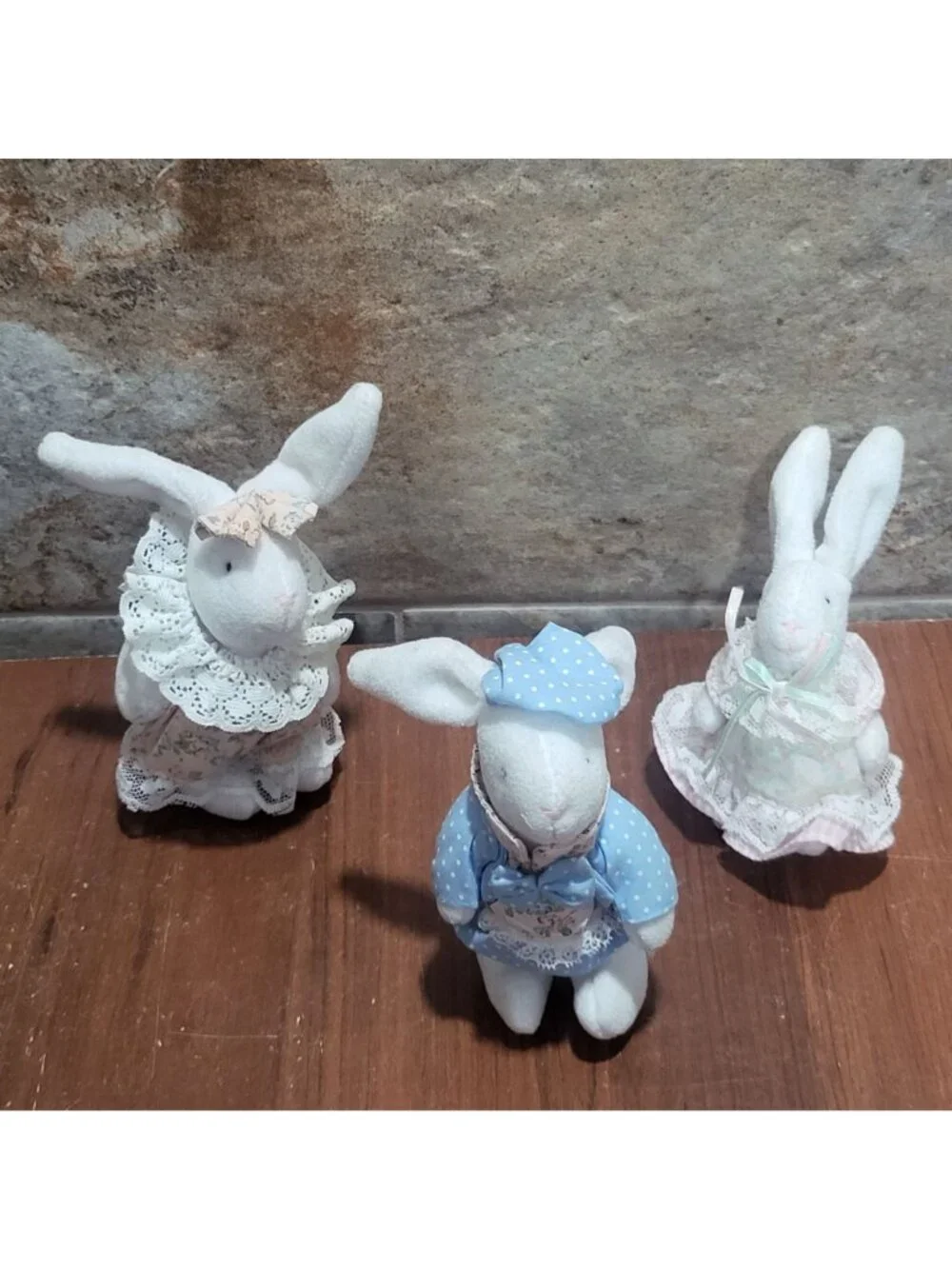 VTG Handmade Folk Art Cloth Bunny Rabbit Dolls Lot 3 Country Cottagecore Easter
